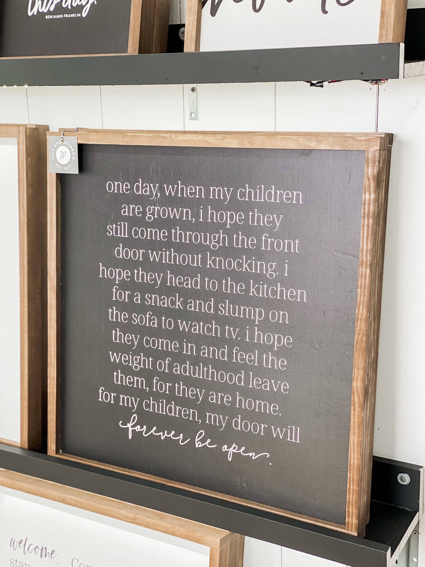 Lily and Sparrow - One Day When My Children | Mother's Day Gift: White / Dark Walnut / 25x25"