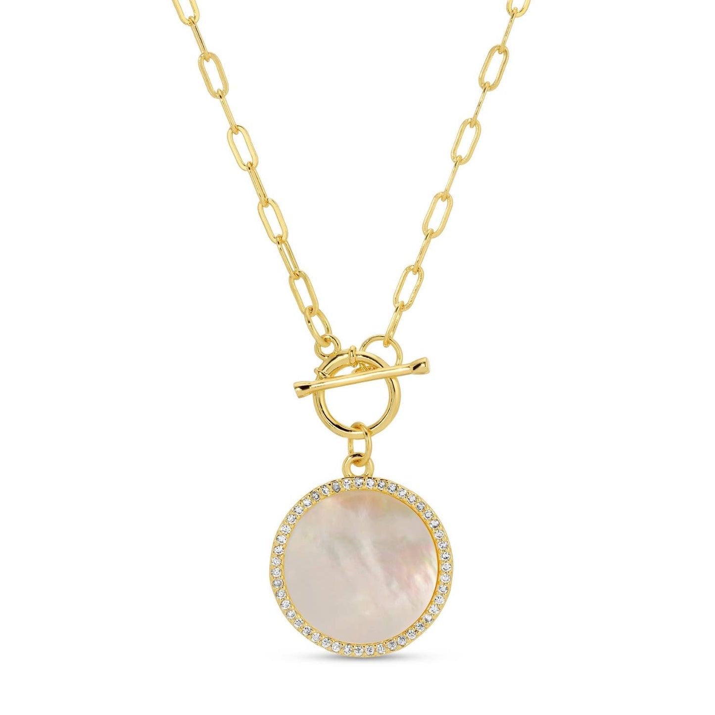 Splendid Iris - Mother Of Pearl Pavé Circle Toggle Necklace