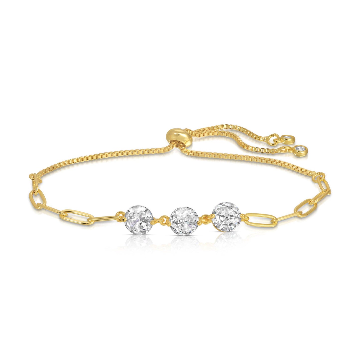 Splendid Iris - Triple Faux Diamond Paperclip Pulley Bracelet: Gold