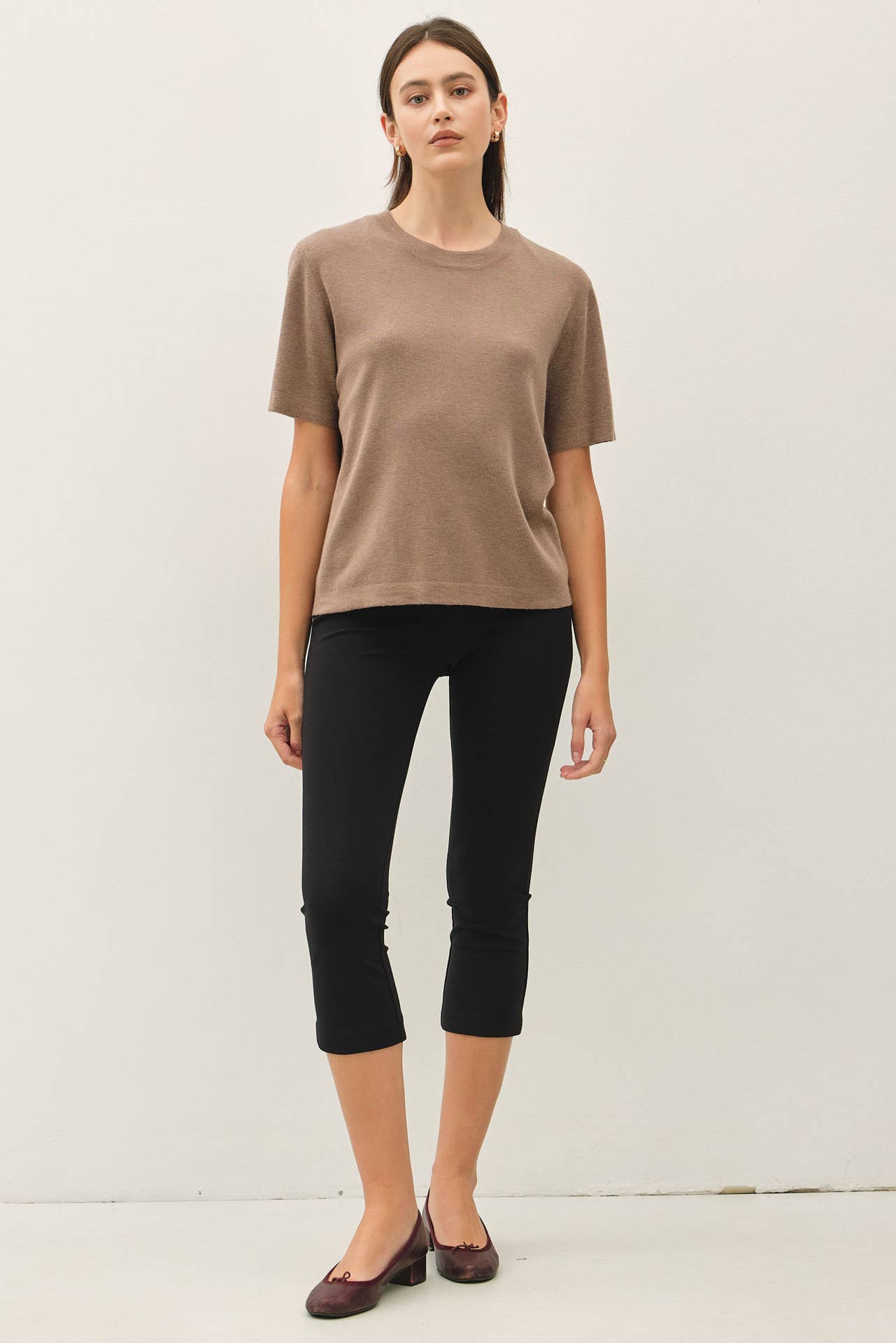 Be Cool - CASHMERE BLENDED SHORT SLEEVE SWEATER  : SLATE BLUE / L