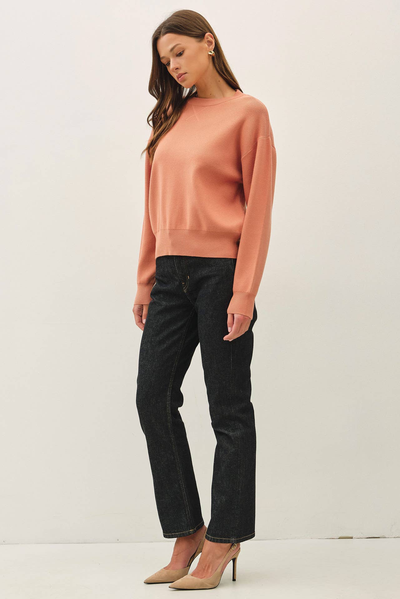 BOYFRIEND FIT PULLOVER SWEATER: DUSTY PEACH