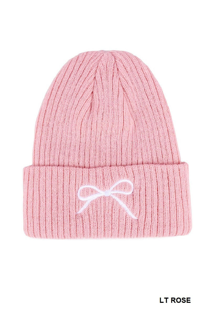 Coquette Bow Embroidered Knitted Beanie