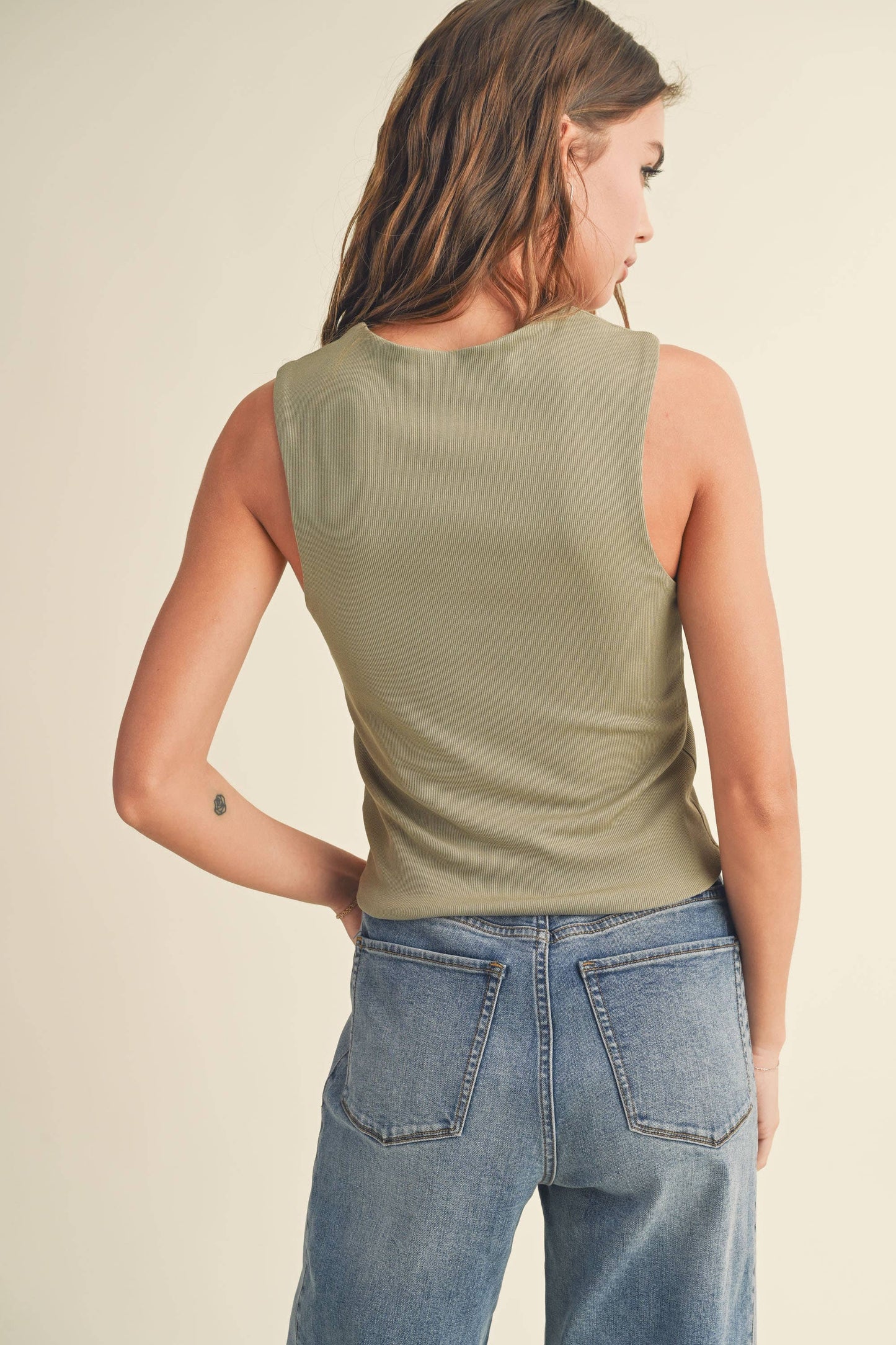 Mini Ribbed Square Neck Tank - Sage