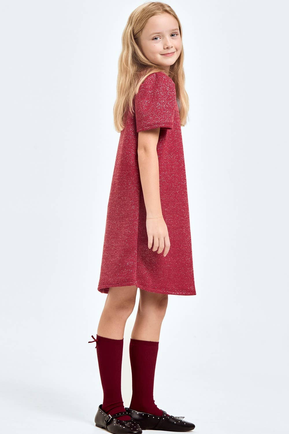 Mink Lurex Puff Sleeves Dress