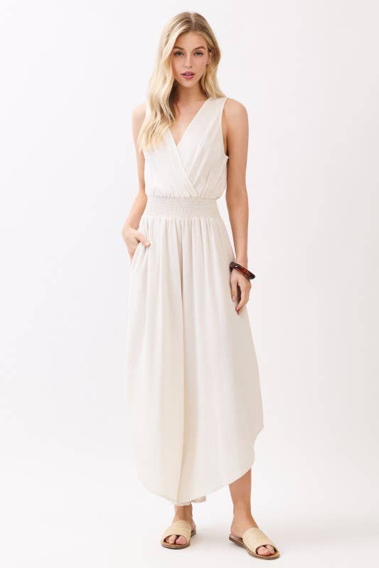Final Touch - Solid V-Neck Surplice Sleeveless Jumpsuit - VNJU60256A4: Vintage Olive / S