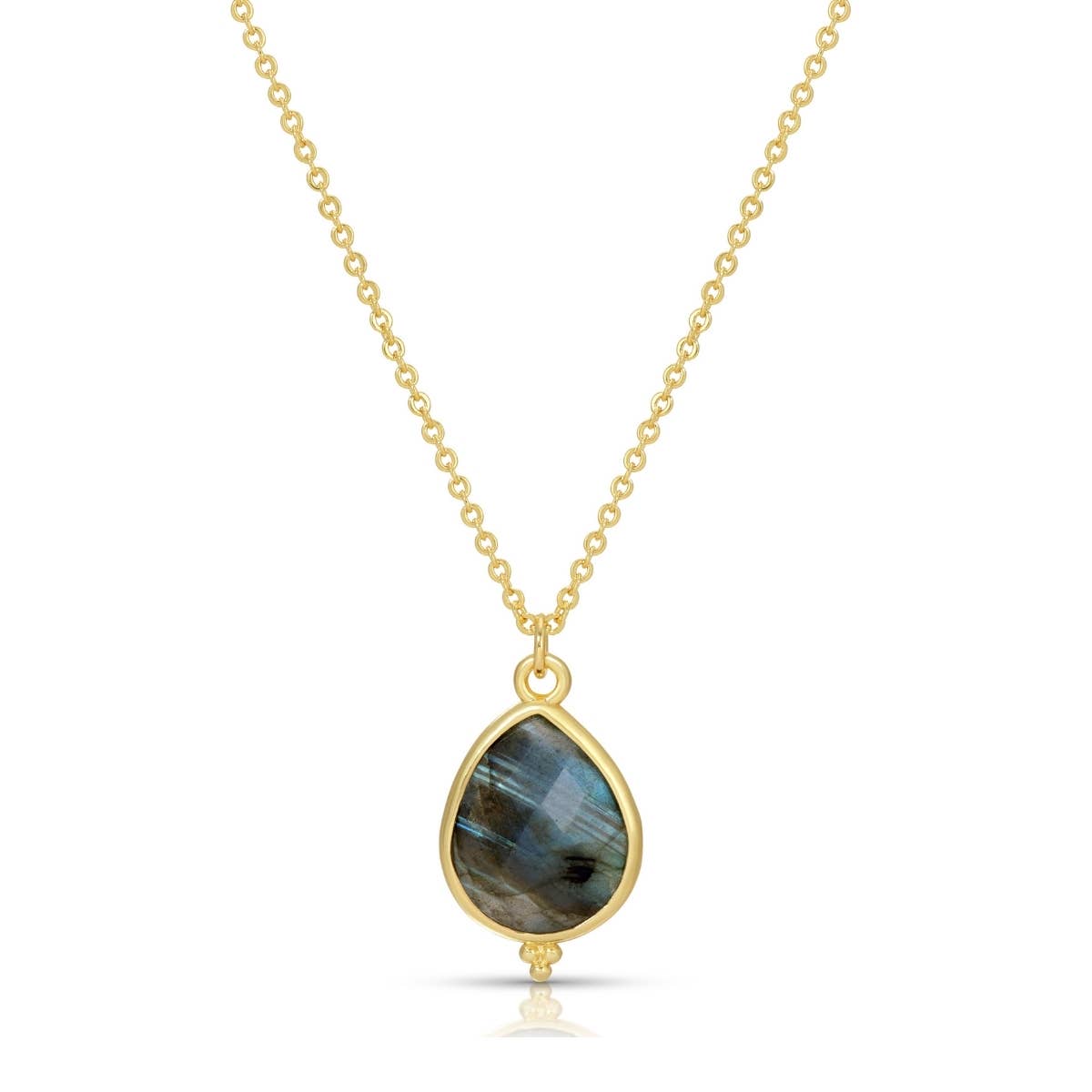 Splendid Iris - Teardrop Stone Pendant Necklace: Light Blue