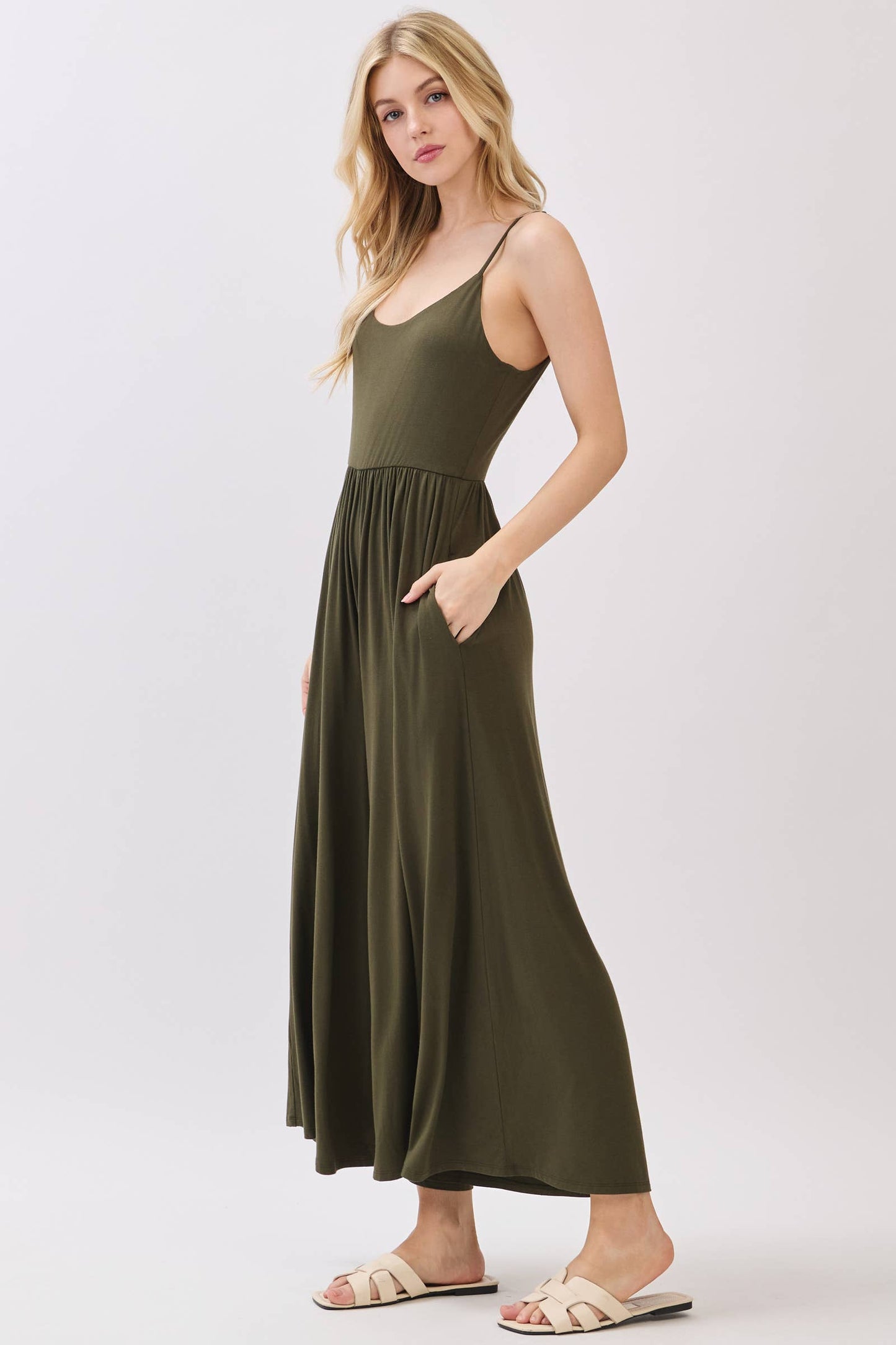 Final Touch - Flare Wide Leg Jumpsuit W/ Adjustable Strap - VJU60179: Nutshell / L