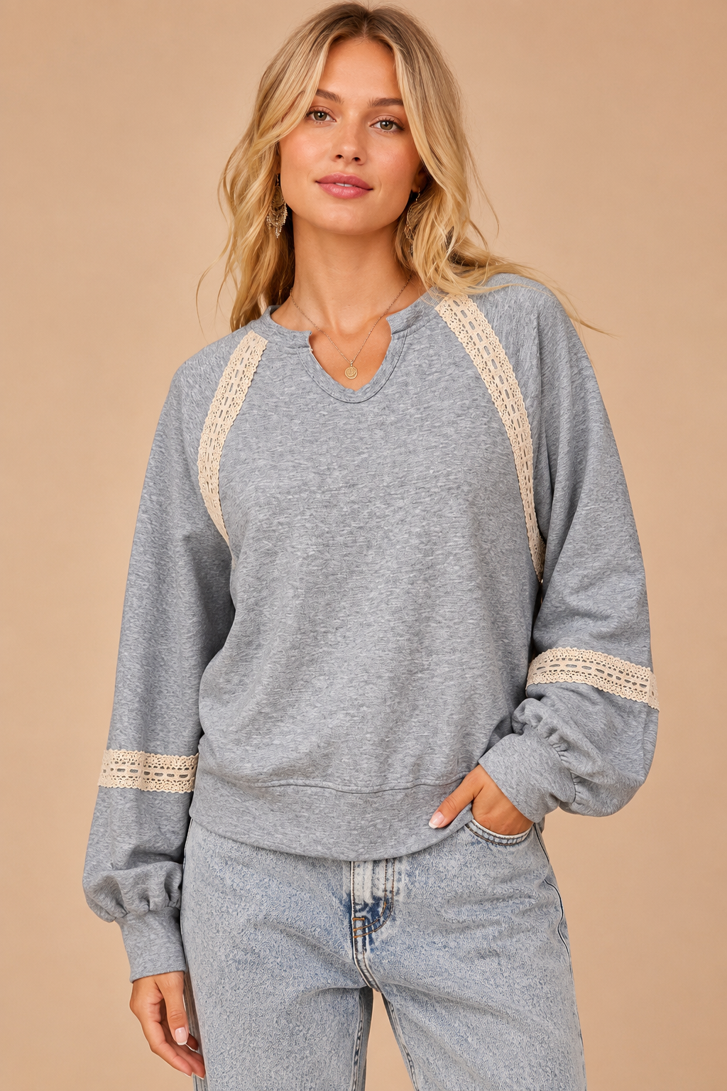 J.NNA - The Colette Lace-Trimmed Sweatshirt: Brown / S