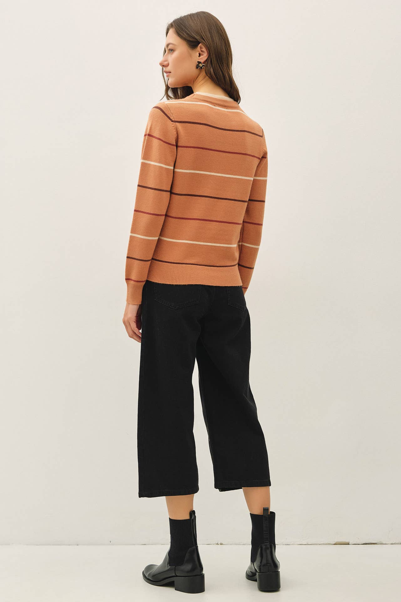 Be Cool - DOUBLE LAYERED LOOK  STRIPE SWEATER TOP : IVORY / S