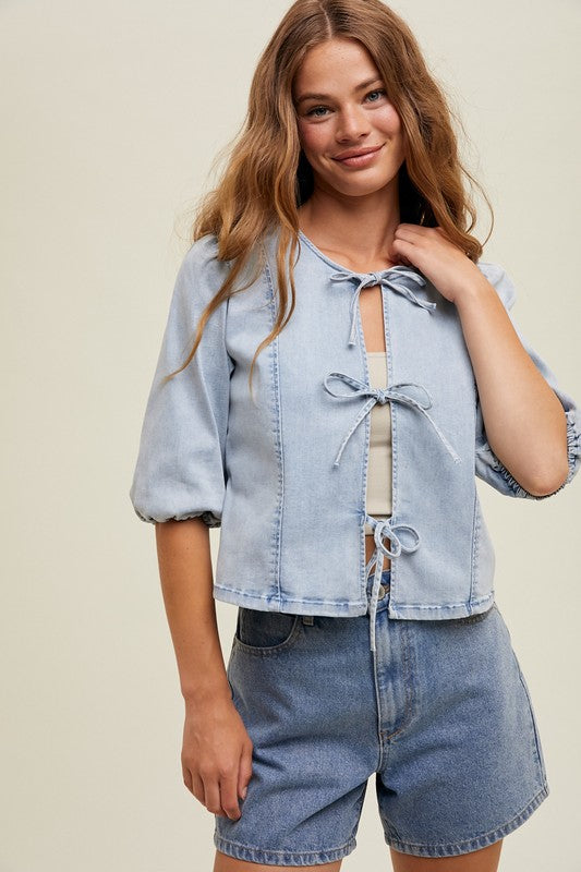 Front Tie Denim Top