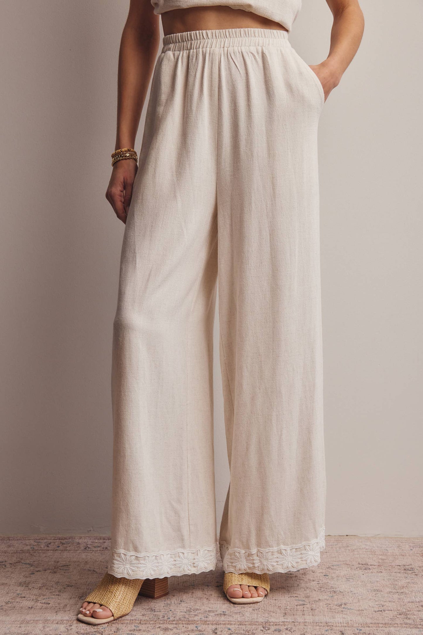 Embroidered Square-Neck Tank & Wide-Leg Pants Set