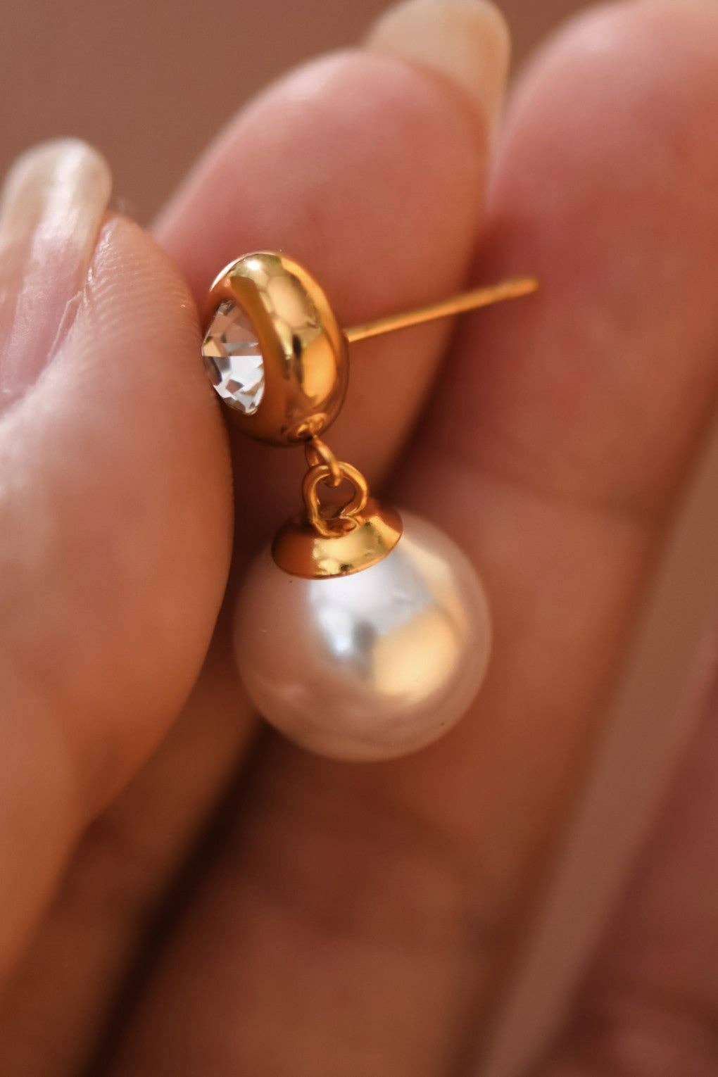 18K Gold Plated Waterproof Stainless Steel Pearl Drop Earrings