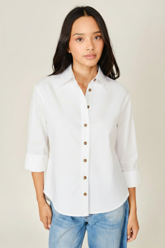 Aaron & Amber - AJT6539 OVERSIZED CLASSIC BUTTON DOWN SHIRT: OFF WHITE / S-M-L (2-2-2)