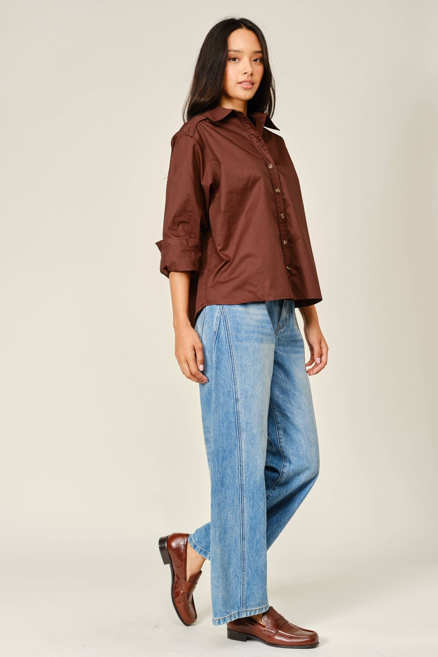 Aaron & Amber - AJT6539 OVERSIZED CLASSIC BUTTON DOWN SHIRT: OFF WHITE / S-M-L (2-2-2)