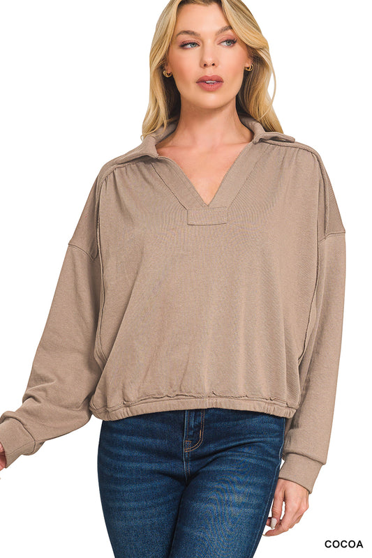 French Terry Collared Pullover