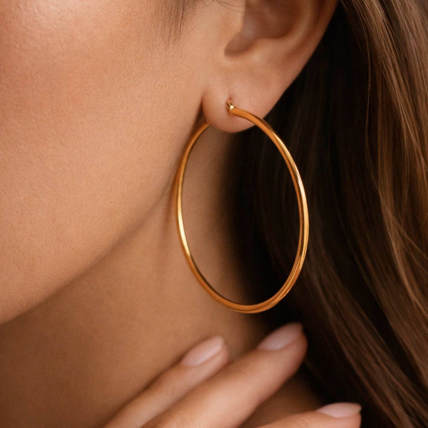 18K Gold Plated Waterproof Stainless Steel Hoop Earrings