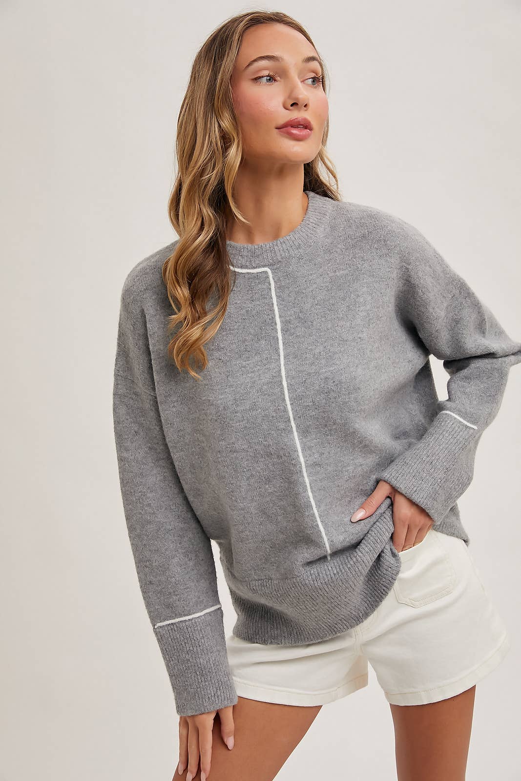 Line Detail Crewneck Sweater