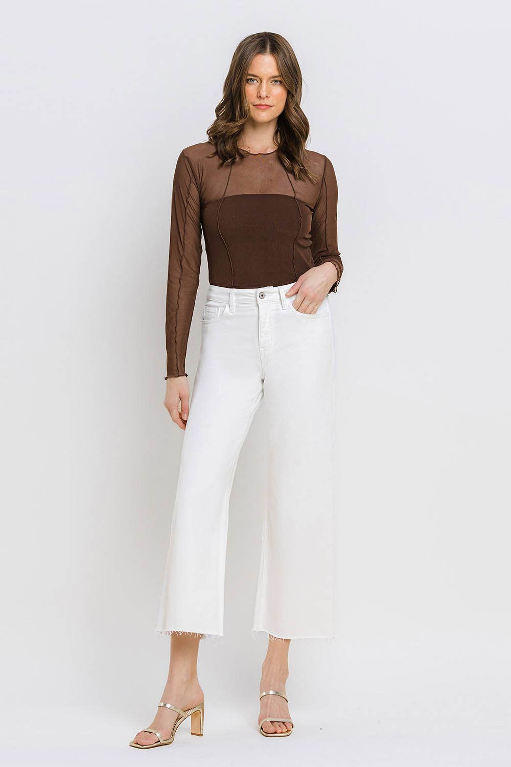 VERVET by FLYING MONKEY - HIGH RISE CROP WIDE LEG JEANS T5894WH: OPTIC WHITE / 24