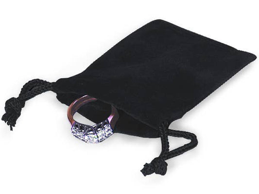 Nashville Wraps - Velour Drawstring Jewelry Bags: Black / 100 Pack / 2x2.5"