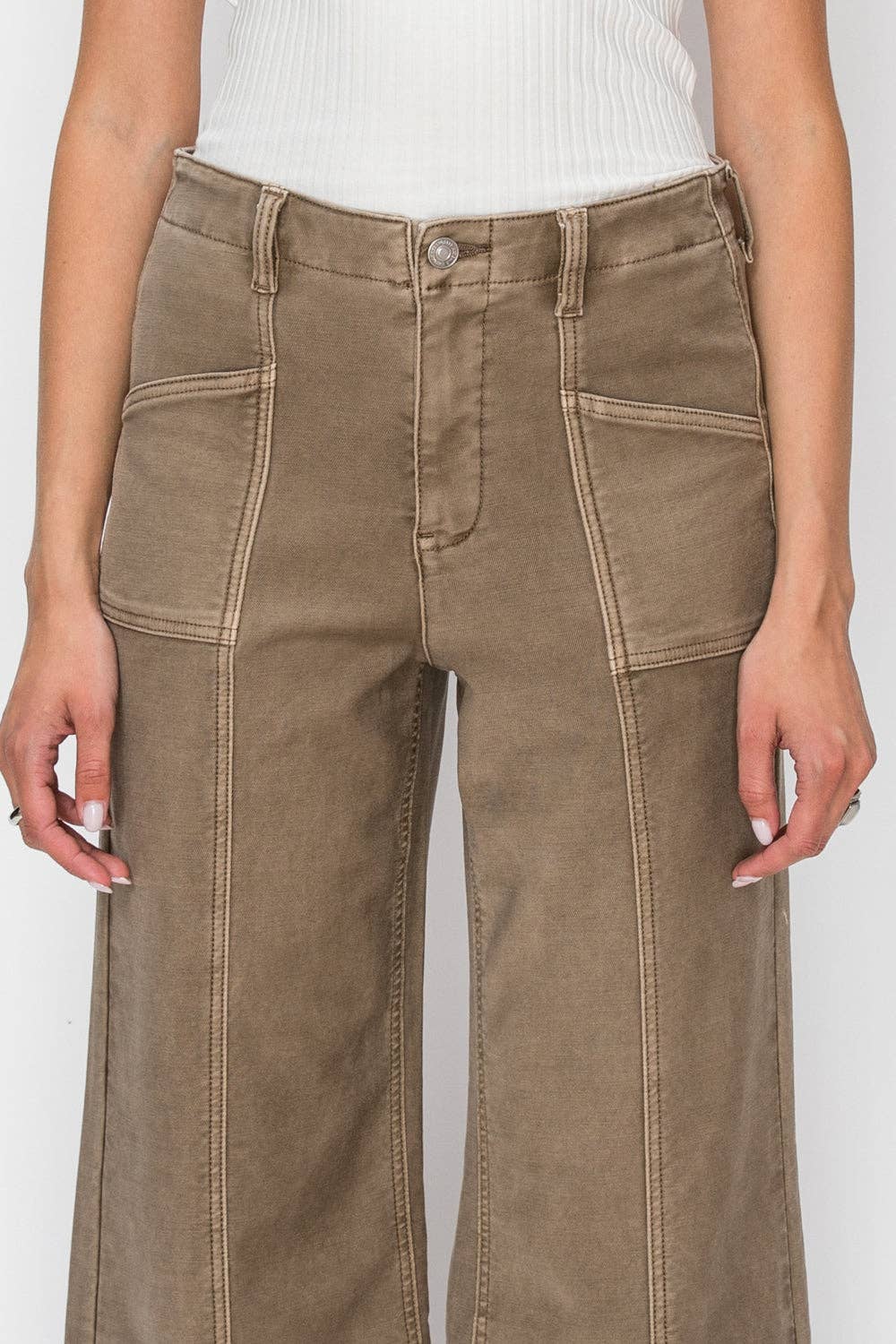 ARTEMIS VINTAGE - TUMMY CONTROL HIGH RISE SLIM CROP PALAZZO JEANS: TAUPE / 3 (25)
