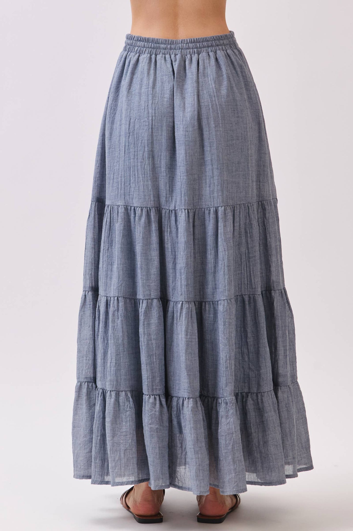 Final Touch - Tiered Coconut Tie Detail Maxi Skirt - VS3009: OLIVE / S