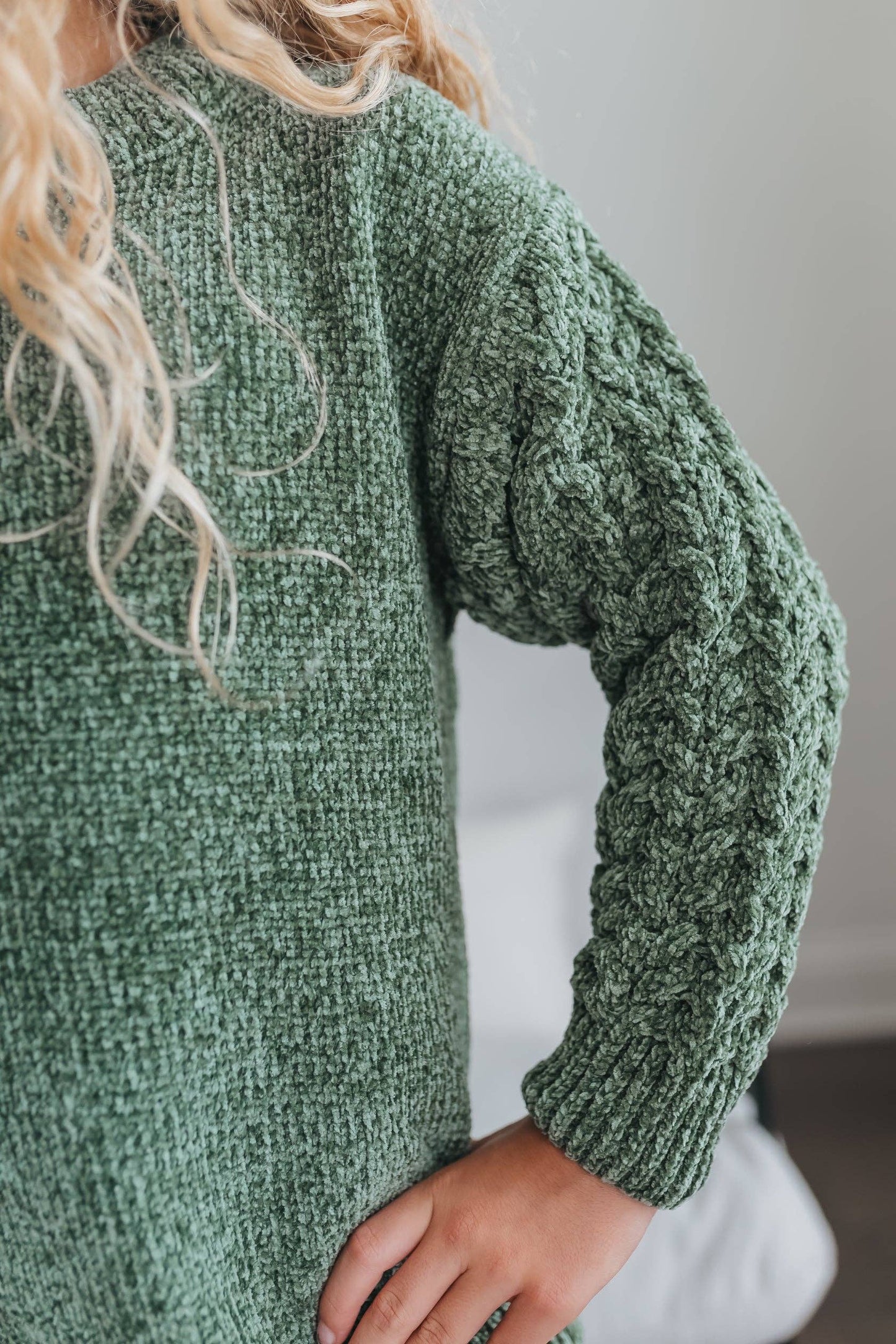 Kids Green Chenille Sweater & Nutcracker Bell Pant Set