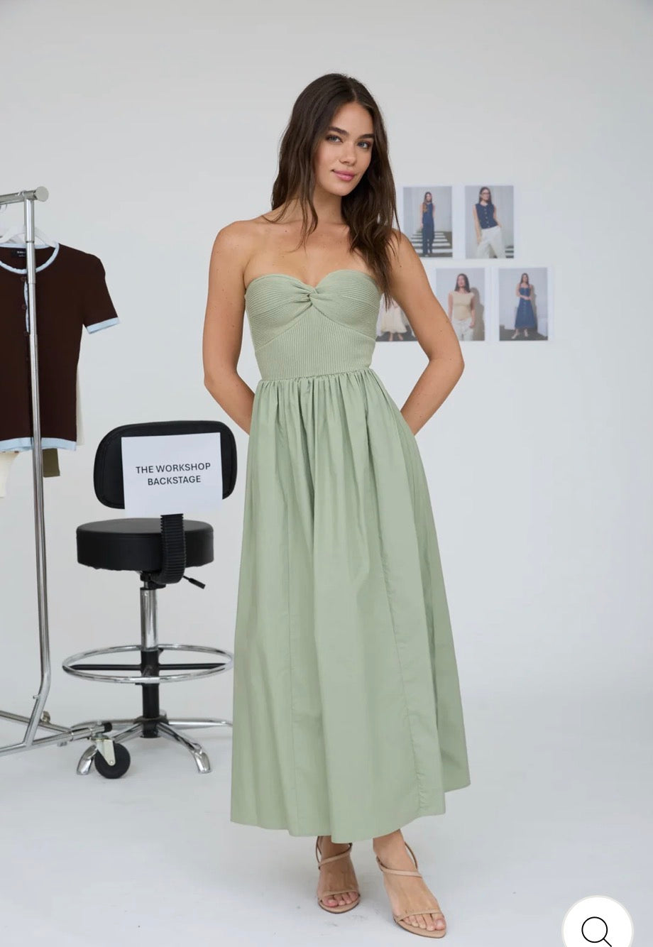 Strapless Twist Front Midi Dress