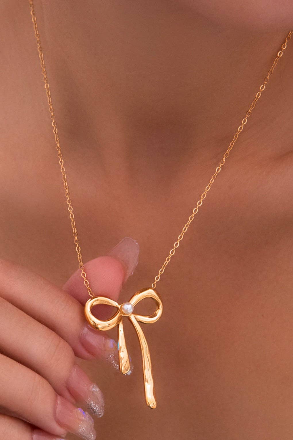 18K Gold Plated Waterproof Bow Necklace - 7768: S0OX3T7768