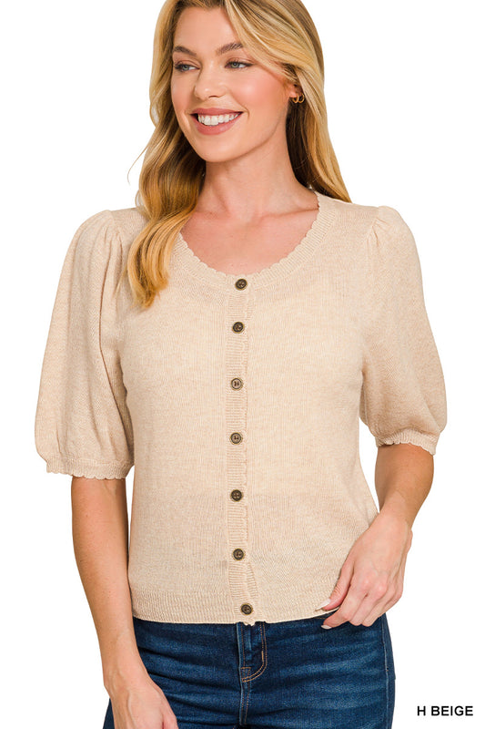 Puff Sleeve Wool Sweater Cardigan