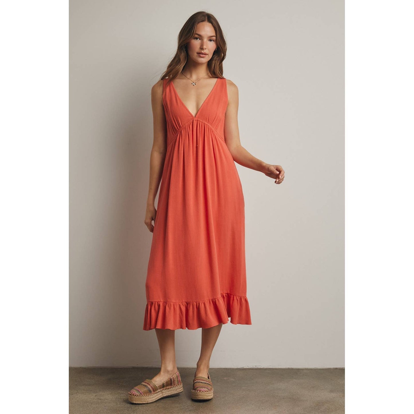 Sleeveless Ruffle Trim Midi Dress