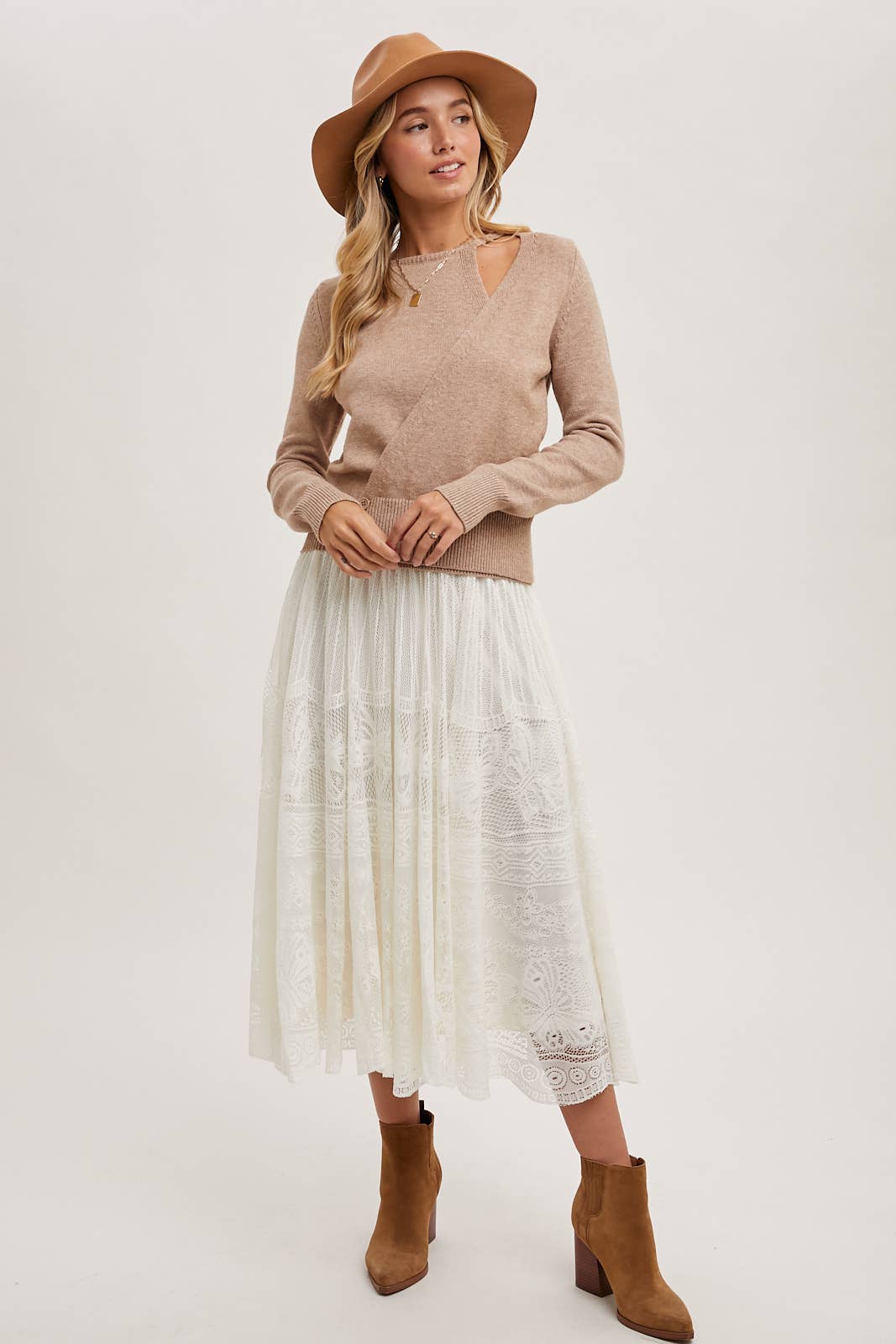 Cutout Knit Top in Latte