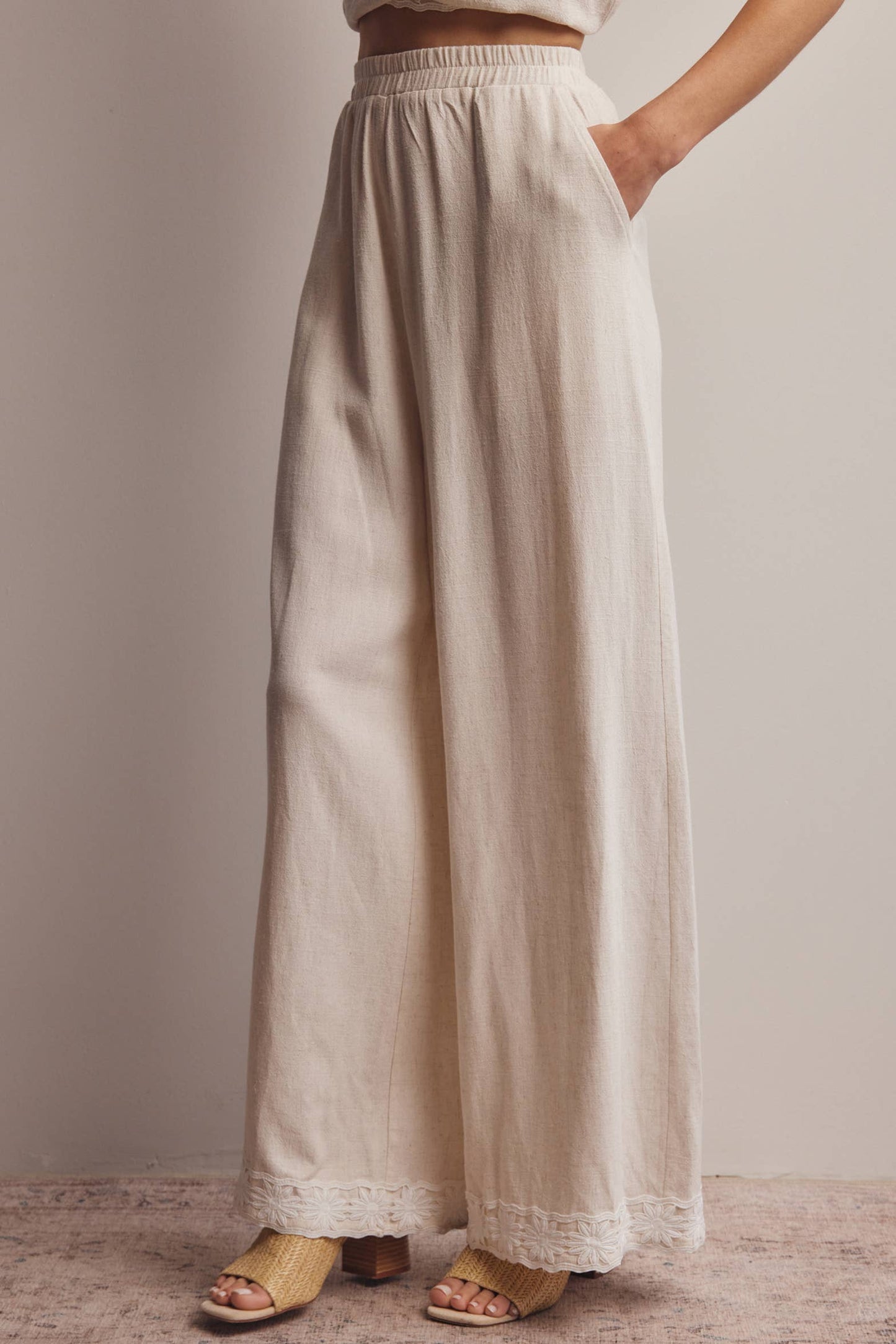 Embroidered Square-Neck Tank & Wide-Leg Pants Set