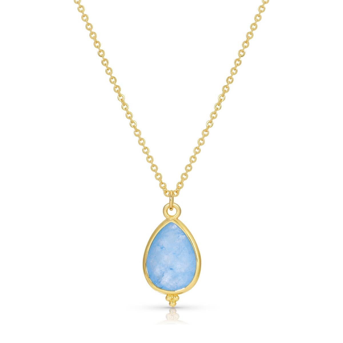 Splendid Iris - Teardrop Stone Pendant Necklace: Light Blue