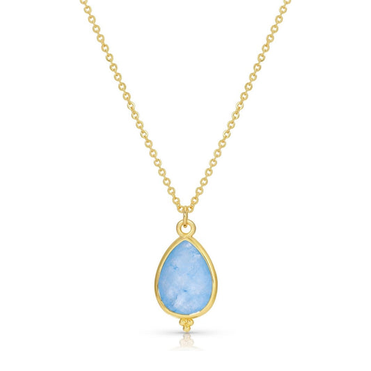 Splendid Iris - Teardrop Stone Pendant Necklace: Light Blue