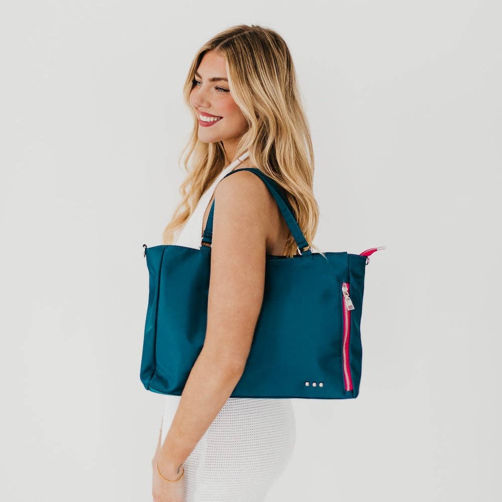 Nina Nylon Organizer Tote Bag: Teal