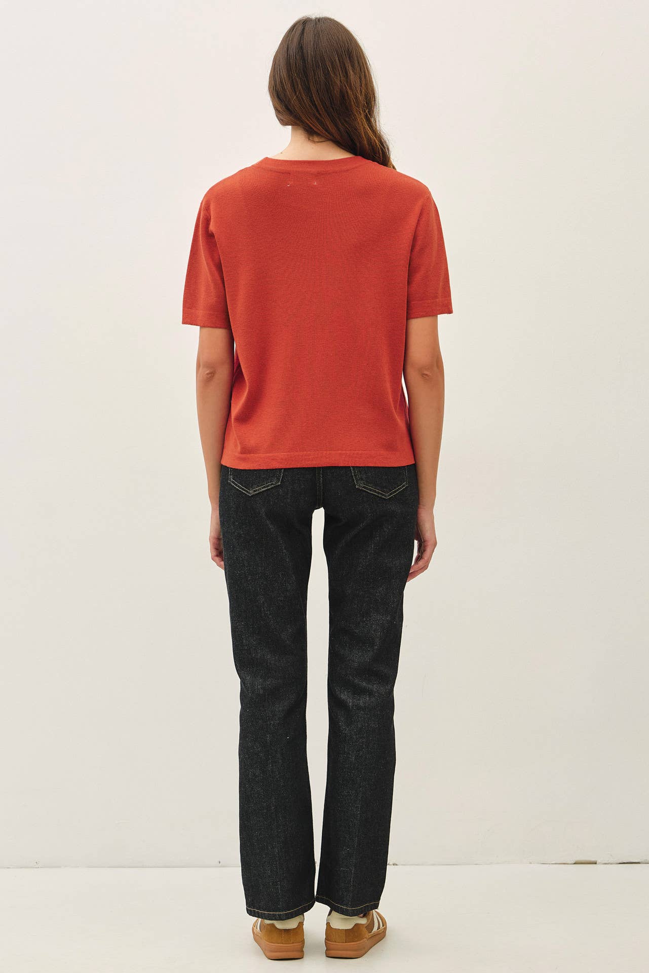 Be Cool - CASHMERE BLENDED SHORT SLEEVE SWEATER  : SLATE BLUE / L