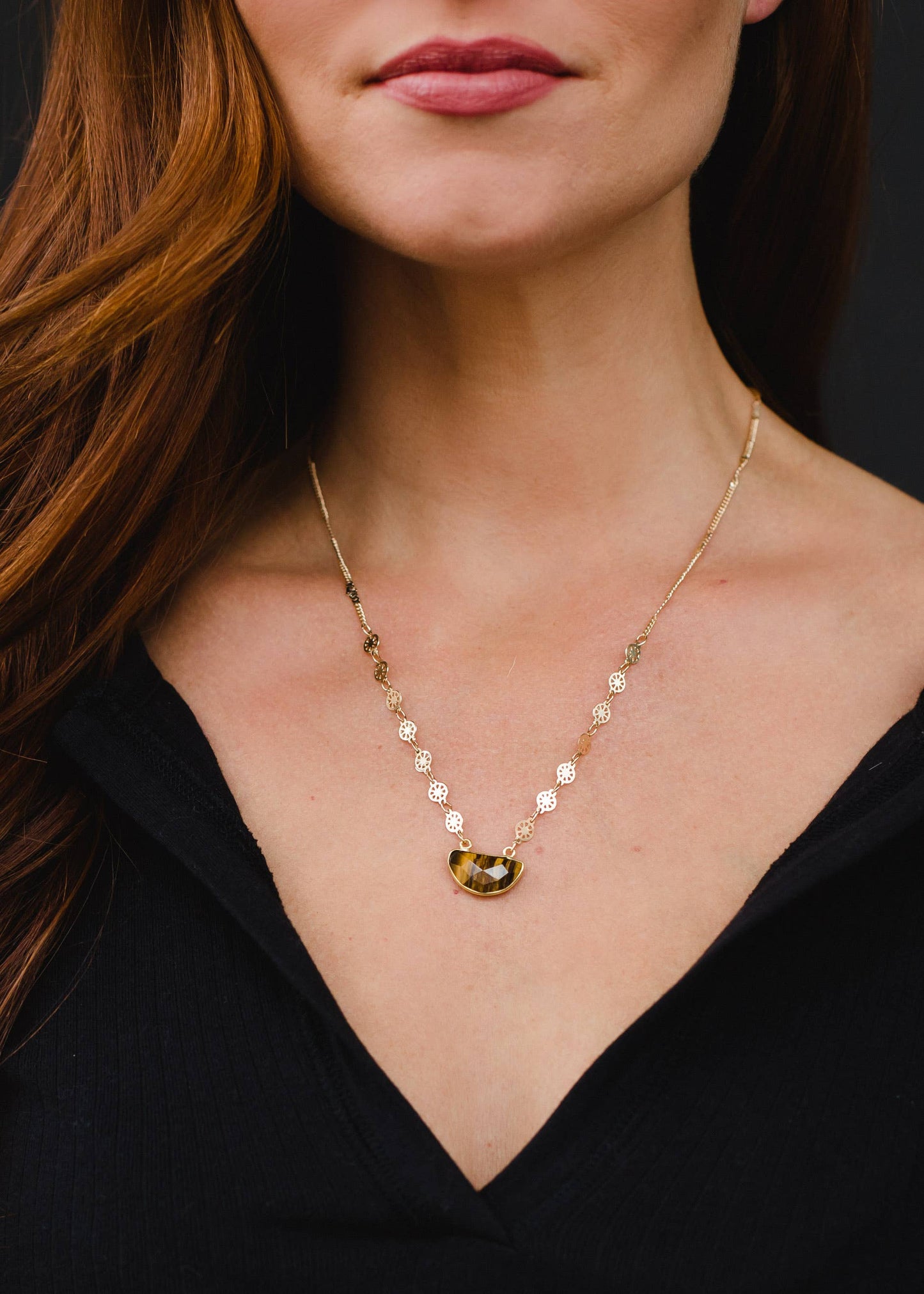 Gold Necklace with Brown Stone Pendant