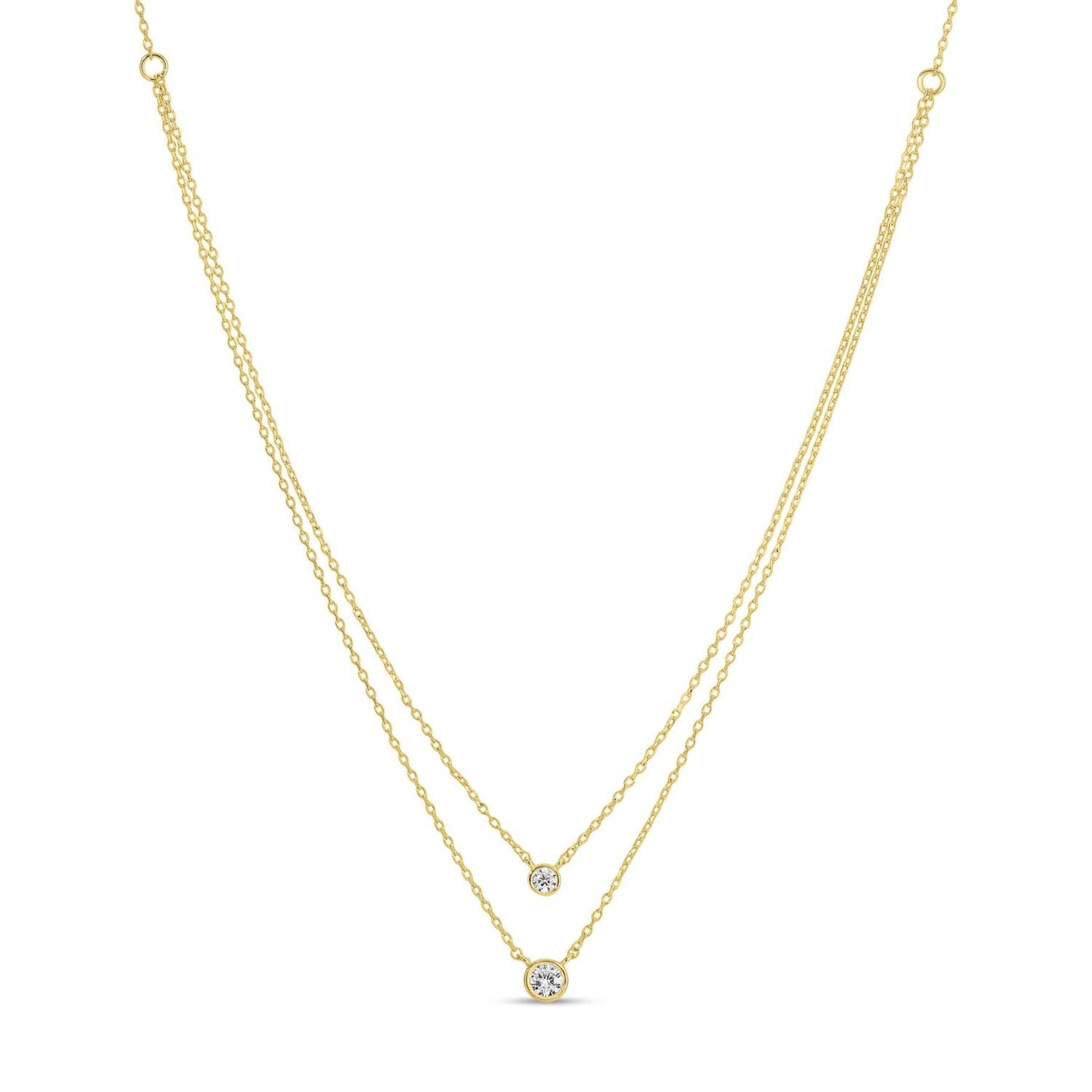 Double Layer Appeal Framed Cz Necklace: Gold