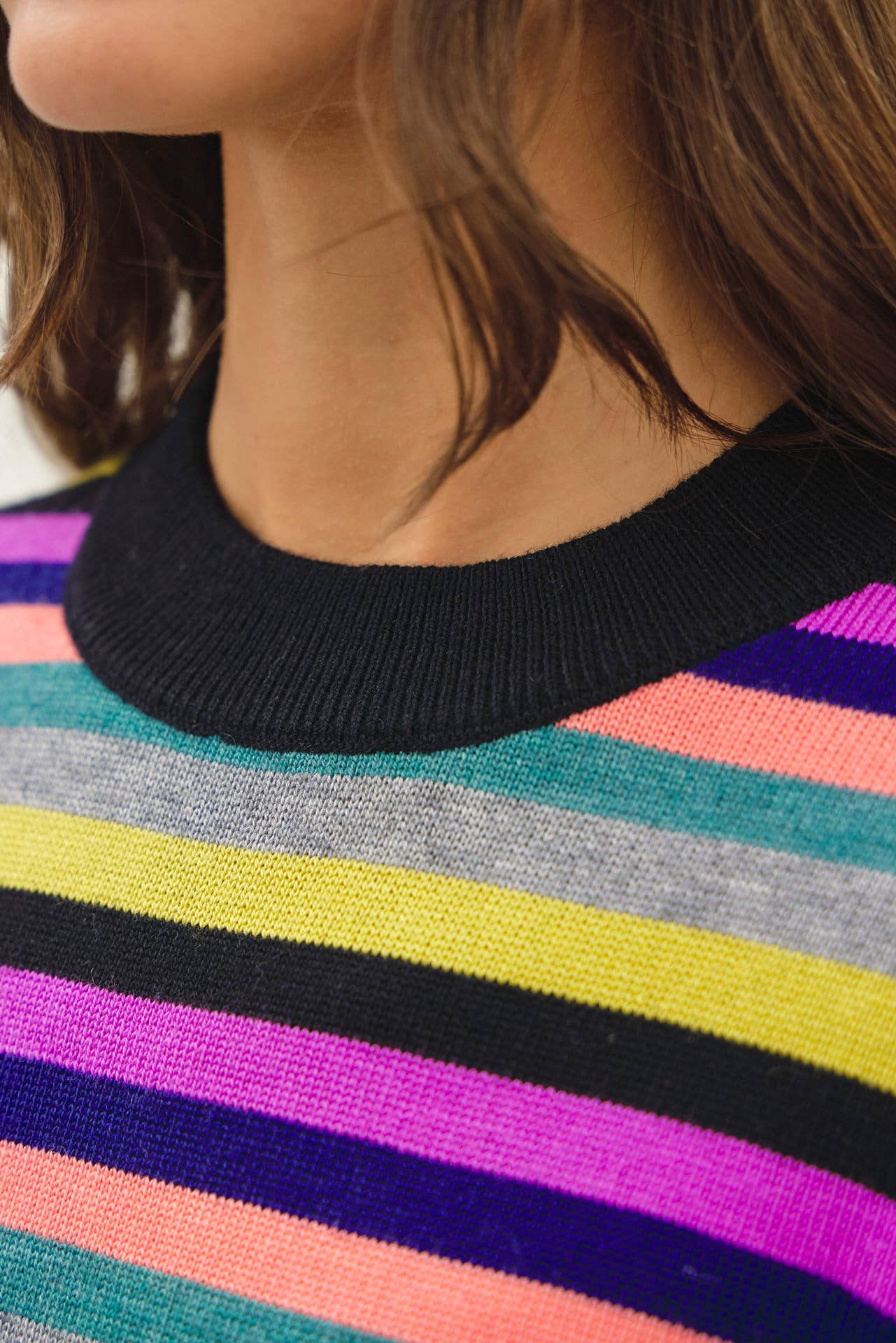 Be Cool - WOOL BLENDED MULTI COLOR STRIPE SWEATER : Black / L