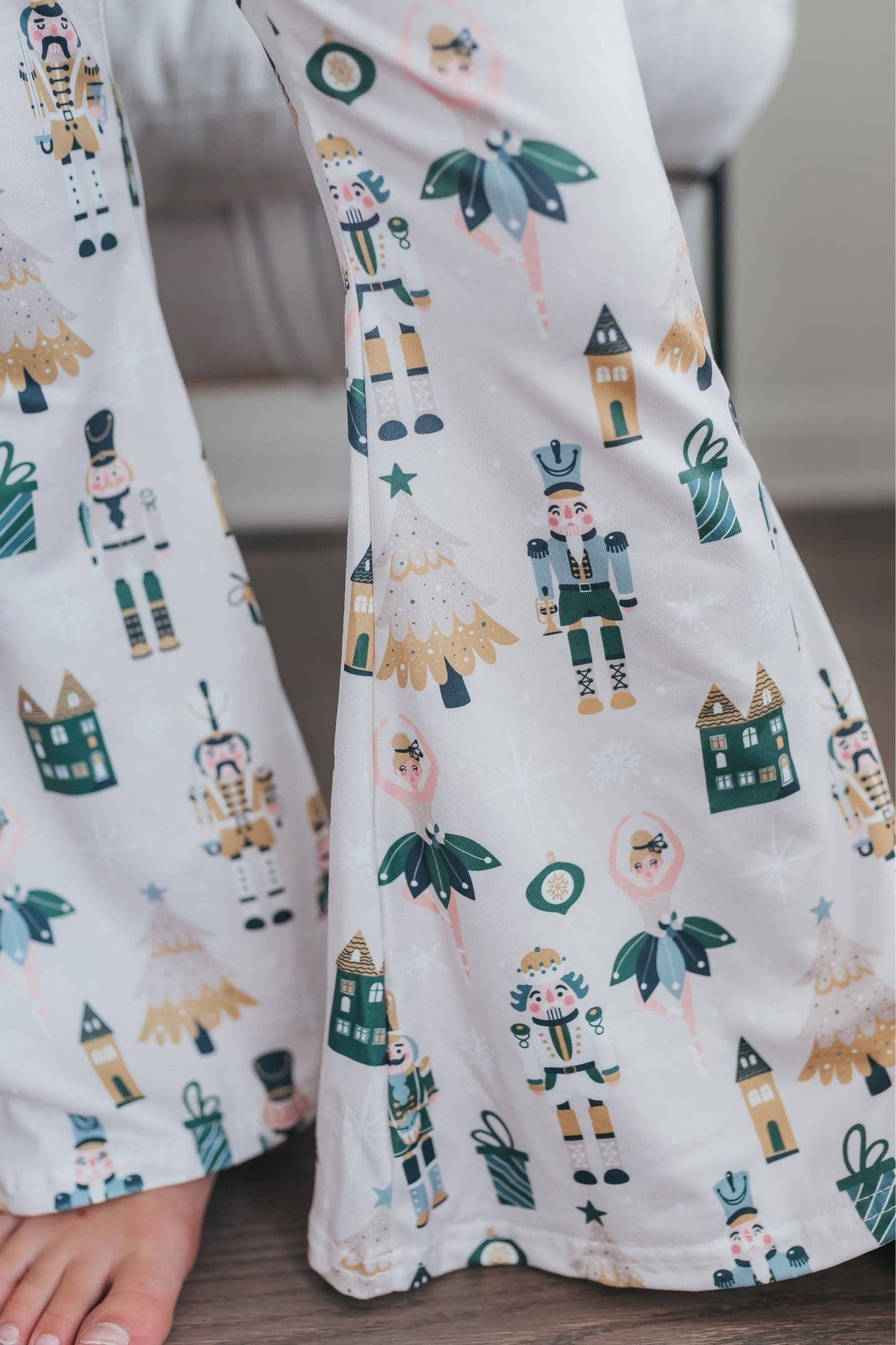Kids Green Chenille Sweater & Nutcracker Bell Pant Set
