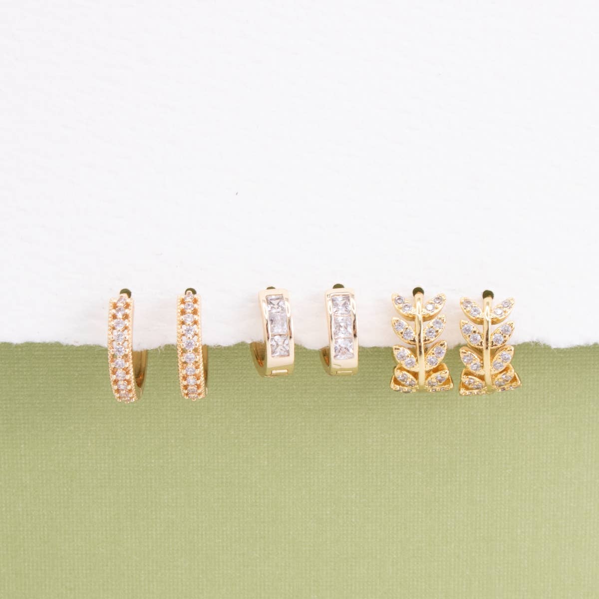 Splendid Iris - Combo 3, Assorted Pavé Huggies: Silver