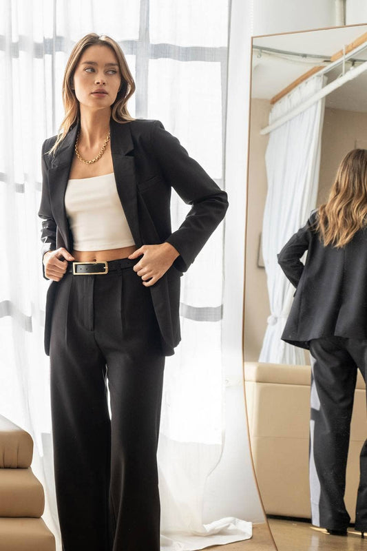 Solid Long Sleeve Blazer - Black