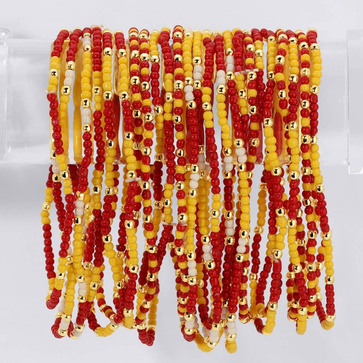 Splendid Iris - Stretch Seed Bead GAME DAY Bracelets: Red/Black/White