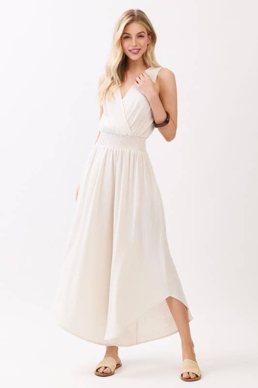 Final Touch - Solid V-Neck Surplice Sleeveless Jumpsuit - VNJU60256A4: Vintage Olive / M