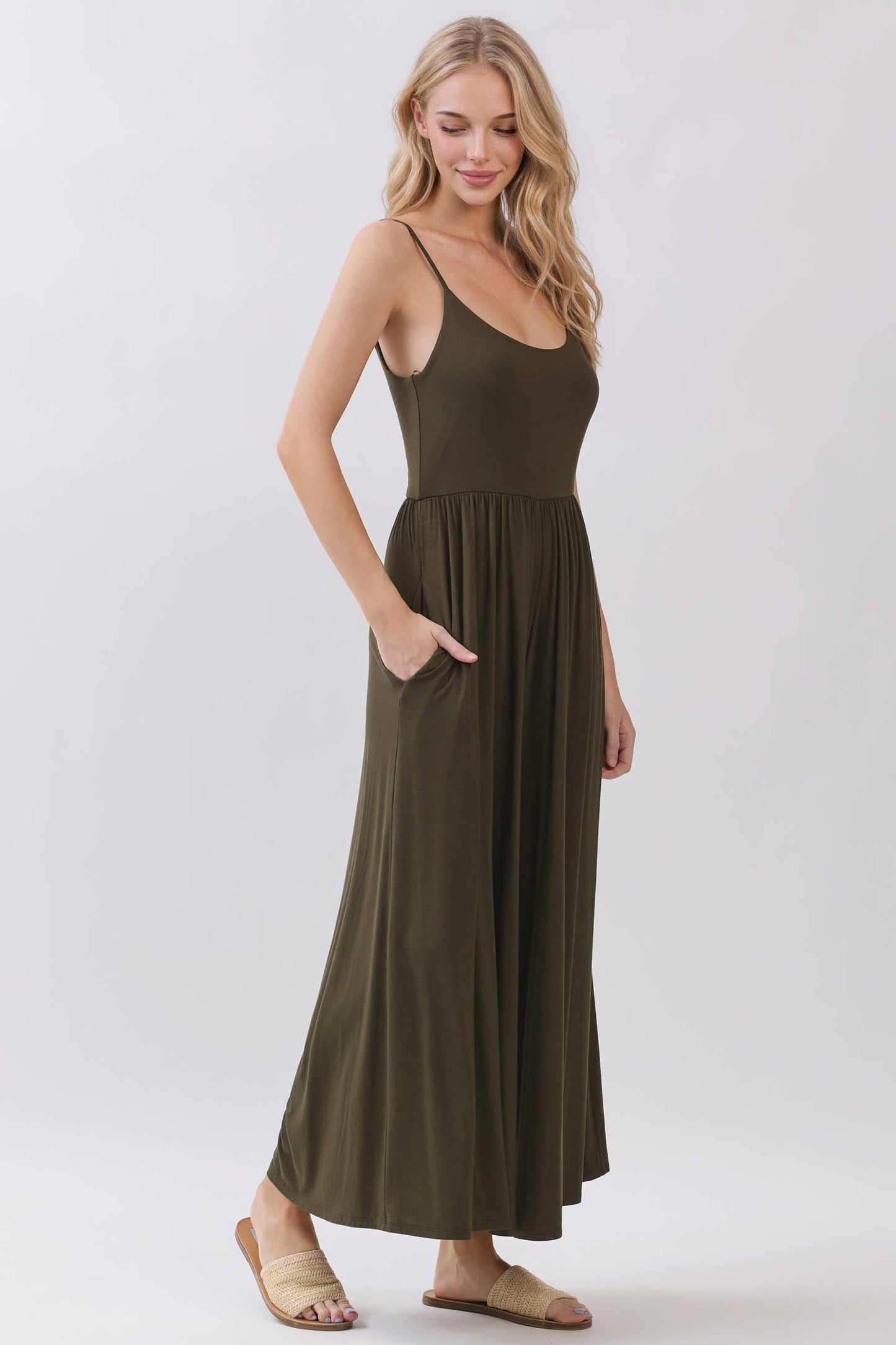 Final Touch - Flare Wide Leg Jumpsuit W/ Adjustable Strap - VJU60179: Nutshell / L