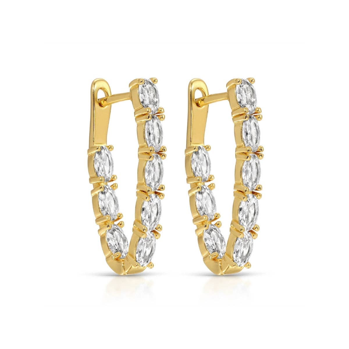 Splendid Iris - Long Marquise Hoop Earrings: Gold