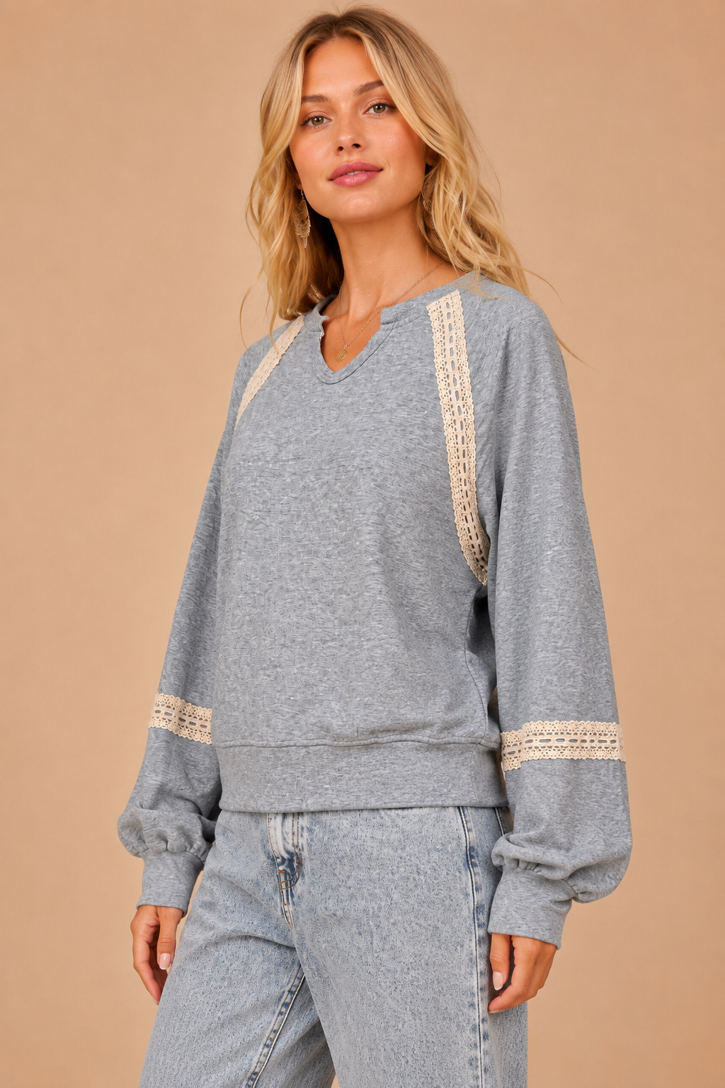 J.NNA - The Colette Lace-Trimmed Sweatshirt: Brown / M