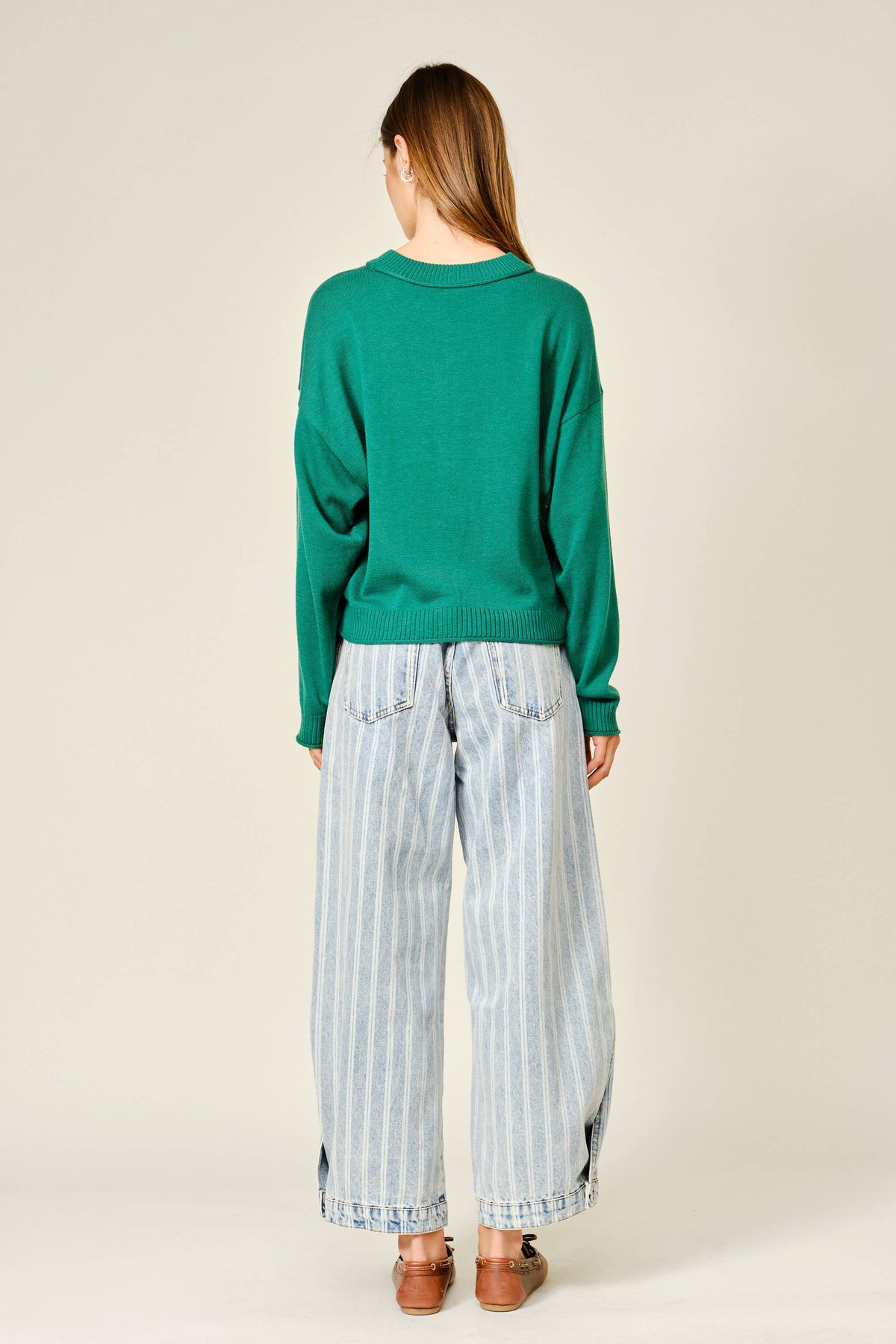 Aaron & Amber - AJP5469D STRIPED DENIM BALLOON WASHED JEANS: STRIPE DENIM / S-M-L (2-2-2)