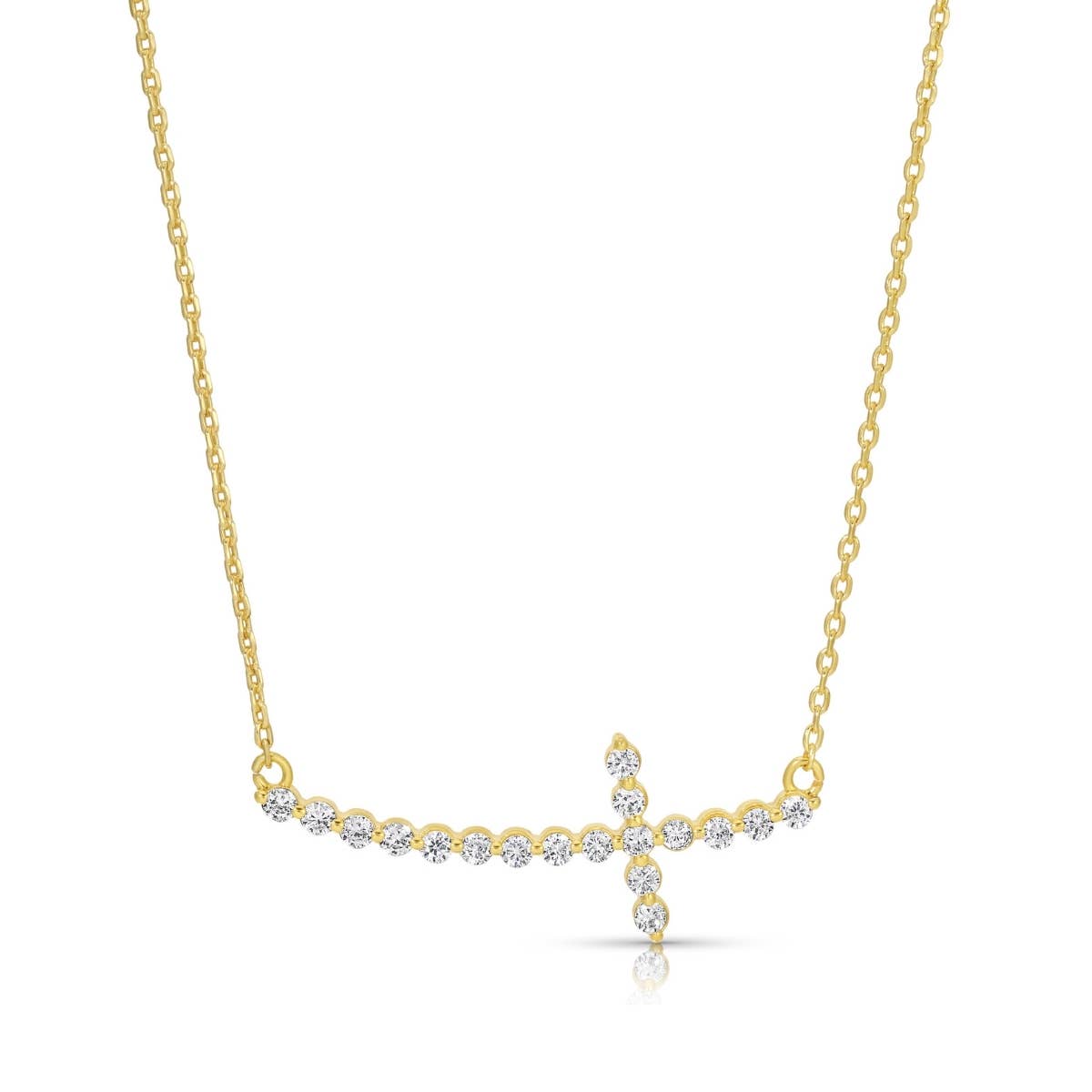 Splendid Iris - Delicate Cross Pendant with CZ Necklace: Gold