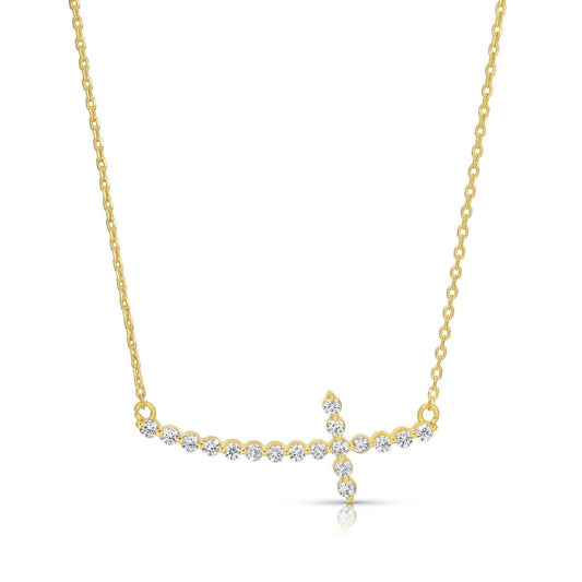 Splendid Iris - Delicate Cross Pendant with CZ Necklace: Gold